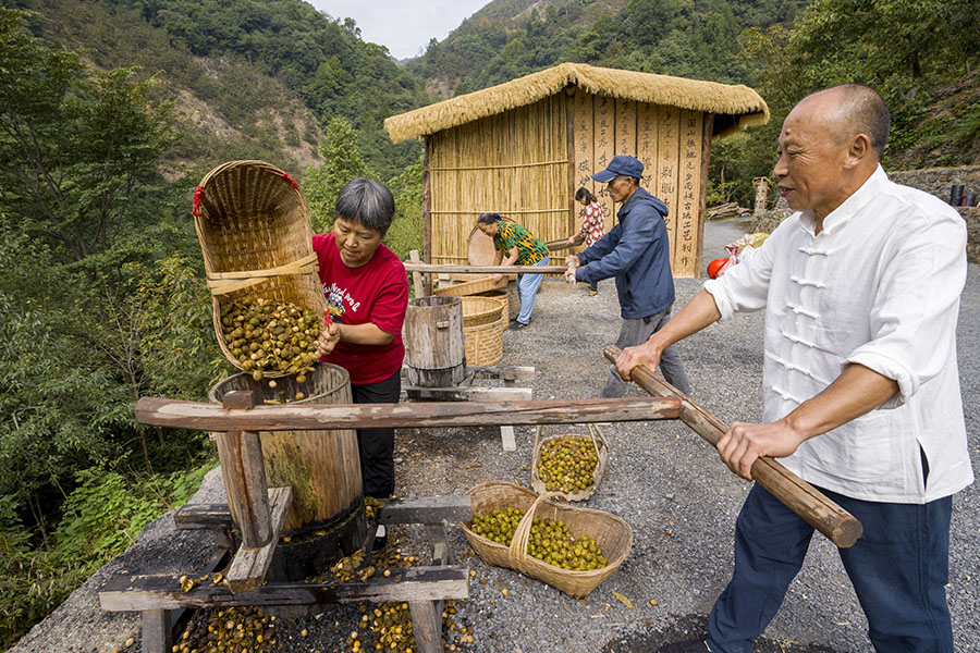 古法制作山核桃。李曉紅攝