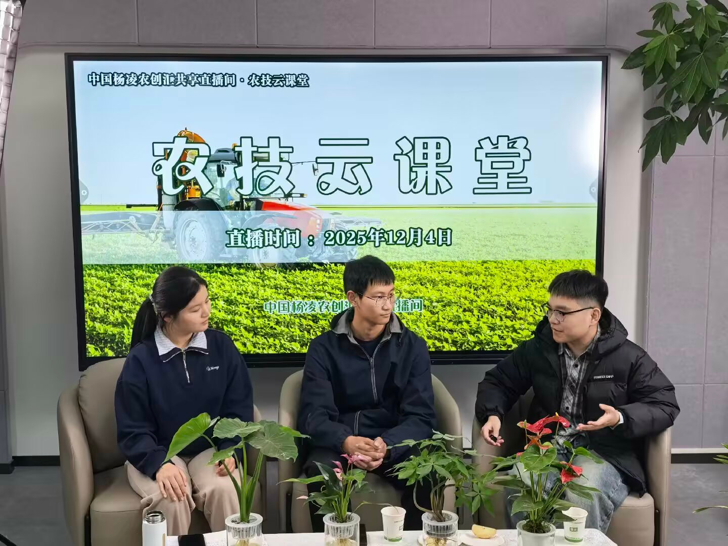 西农经济管理学院2025 级研究生李昌林（右）在直播间介绍 “农业管理” 专业