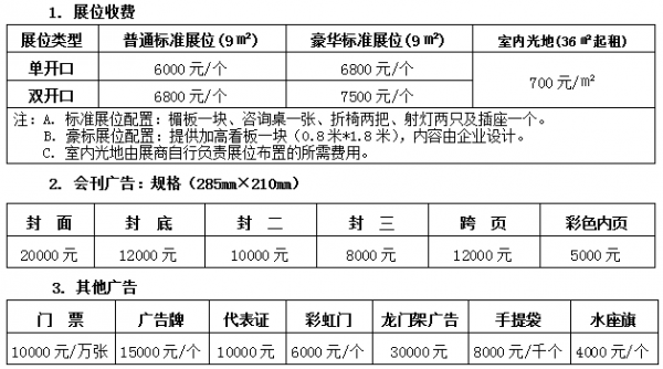 展會收費(fèi)標(biāo)準(zhǔn)